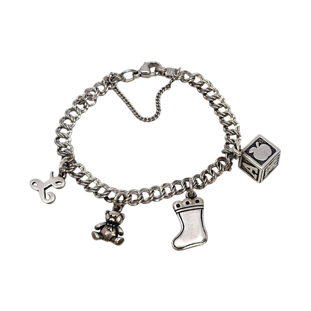 James Avery Sterling Silver Double Curb Link Charm Bracelet With 4 Charms #24169